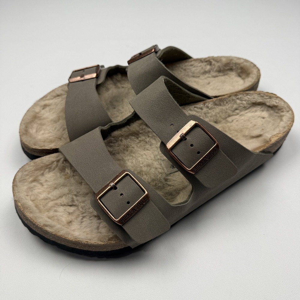 Birkenstock Arizona Shearling Shoes Mens Size 11 Gray Lined Sandals Cork Footbed